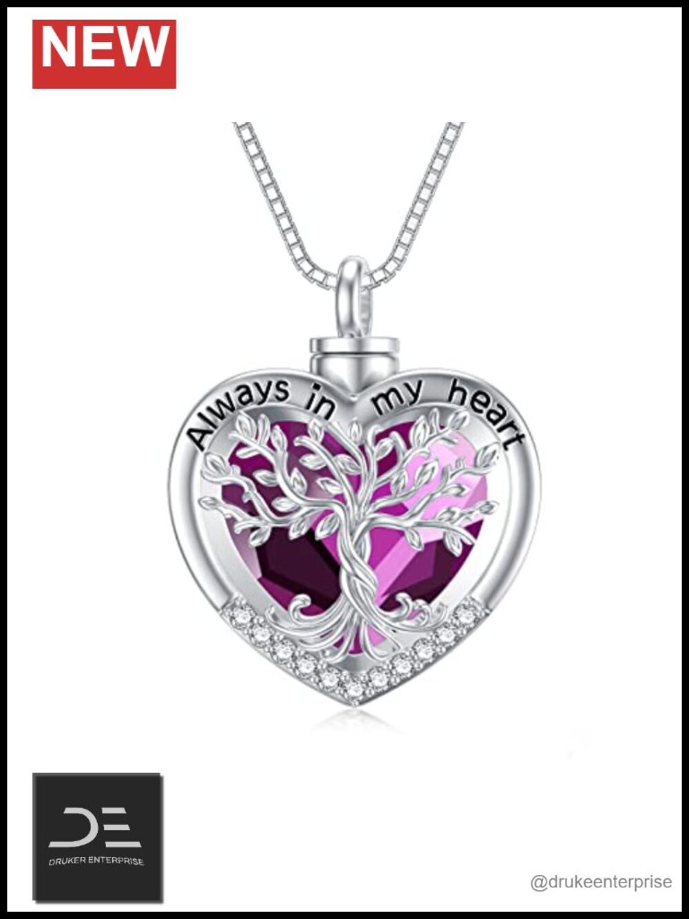 Sterling Silver Tree of Life Urn Necklace for Ashes Heart Cremation Jewelry